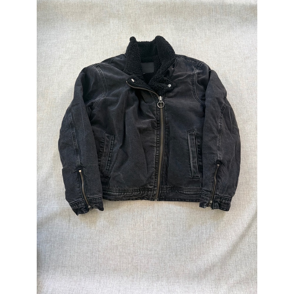 Lucky Brand Denim Sherpa Lined Moto Jacket Women's Large Asymmetrical - Picture 6 of 9